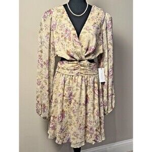 NWT Rosevelvet side cut out floral flowy long sleeve dress 1X